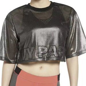 NWT Ivy Park Metallic Gray Boxy Cropped Mesh Top XS